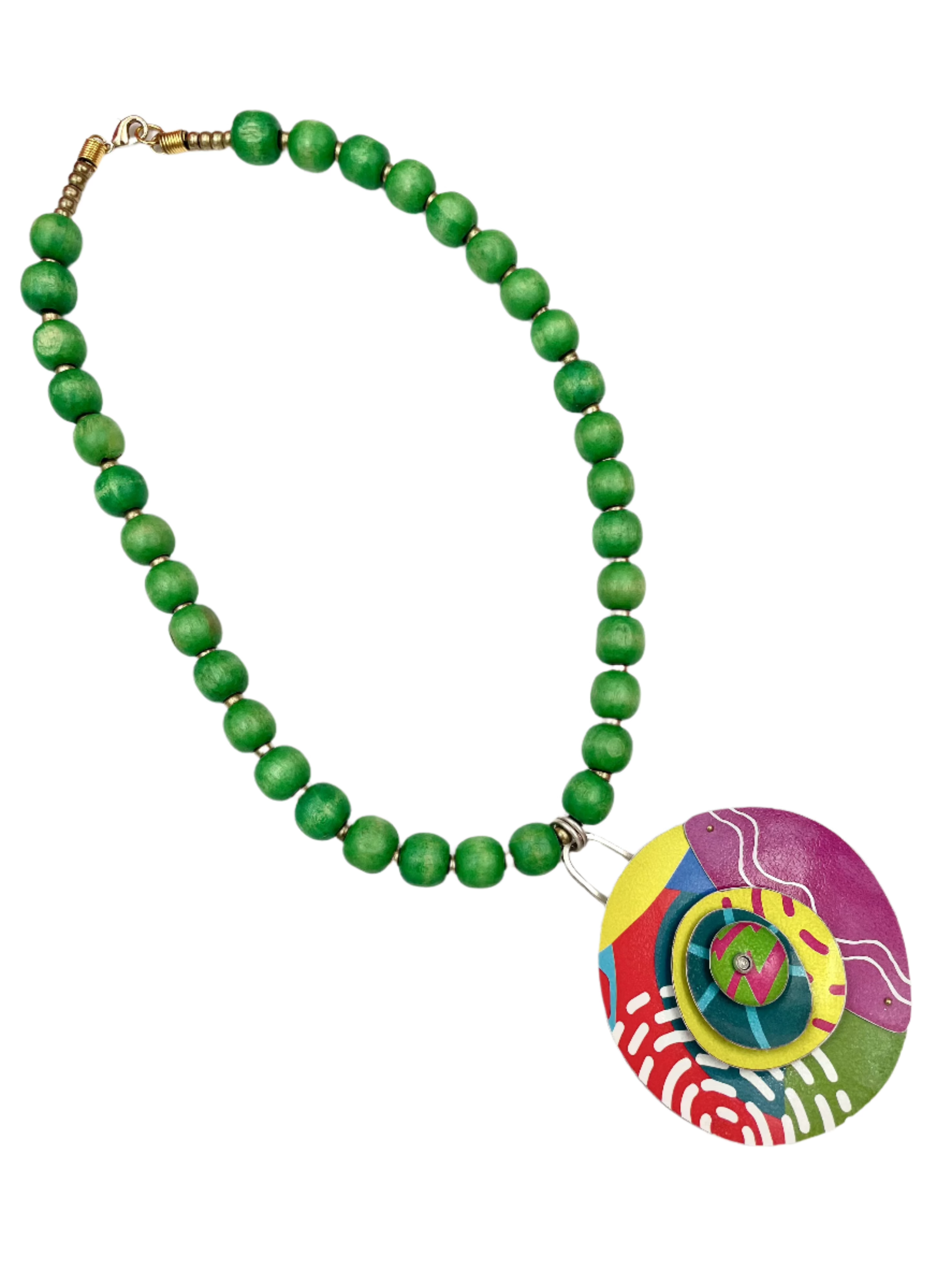 Recycled Tin Necklace with Wooden Beads