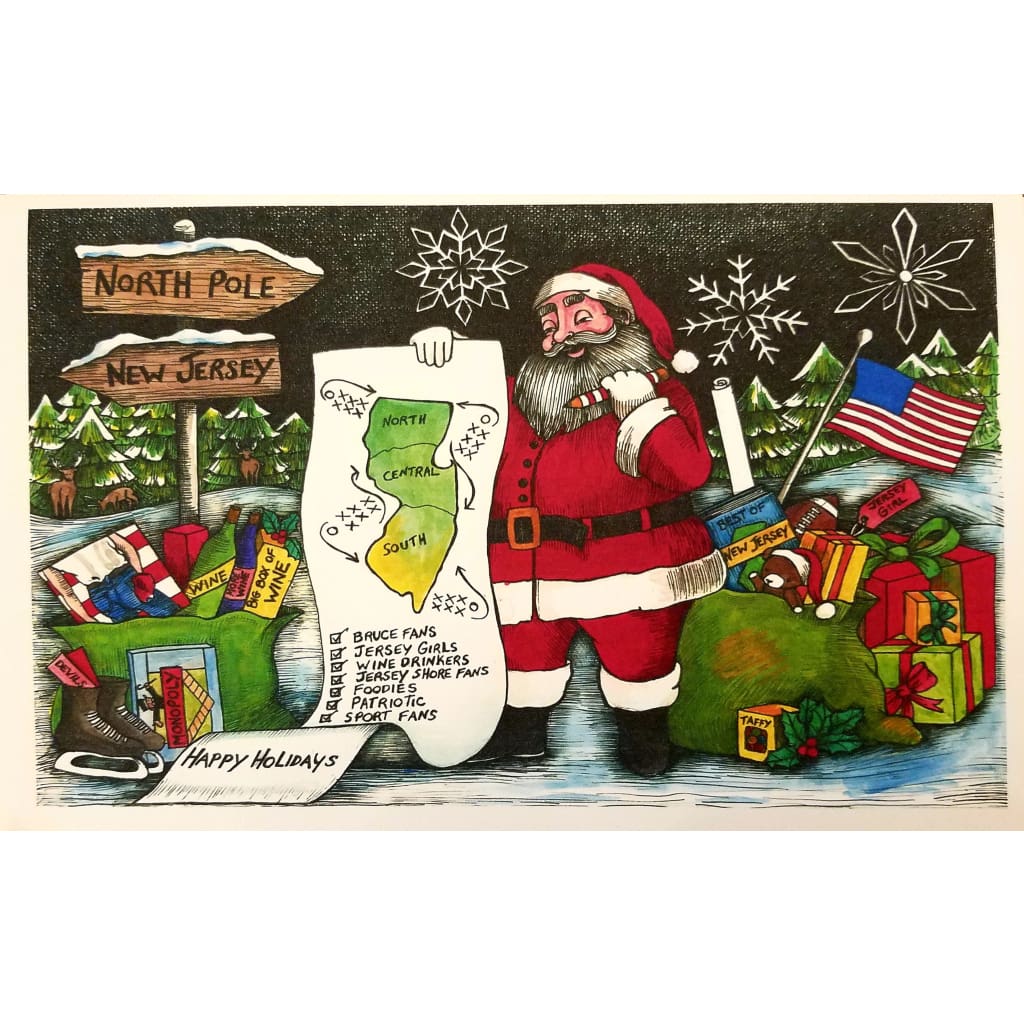 NJ Christmas Card - Santa w/ NJ Map - Books & Cards